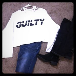 White cropped long sleeve tee